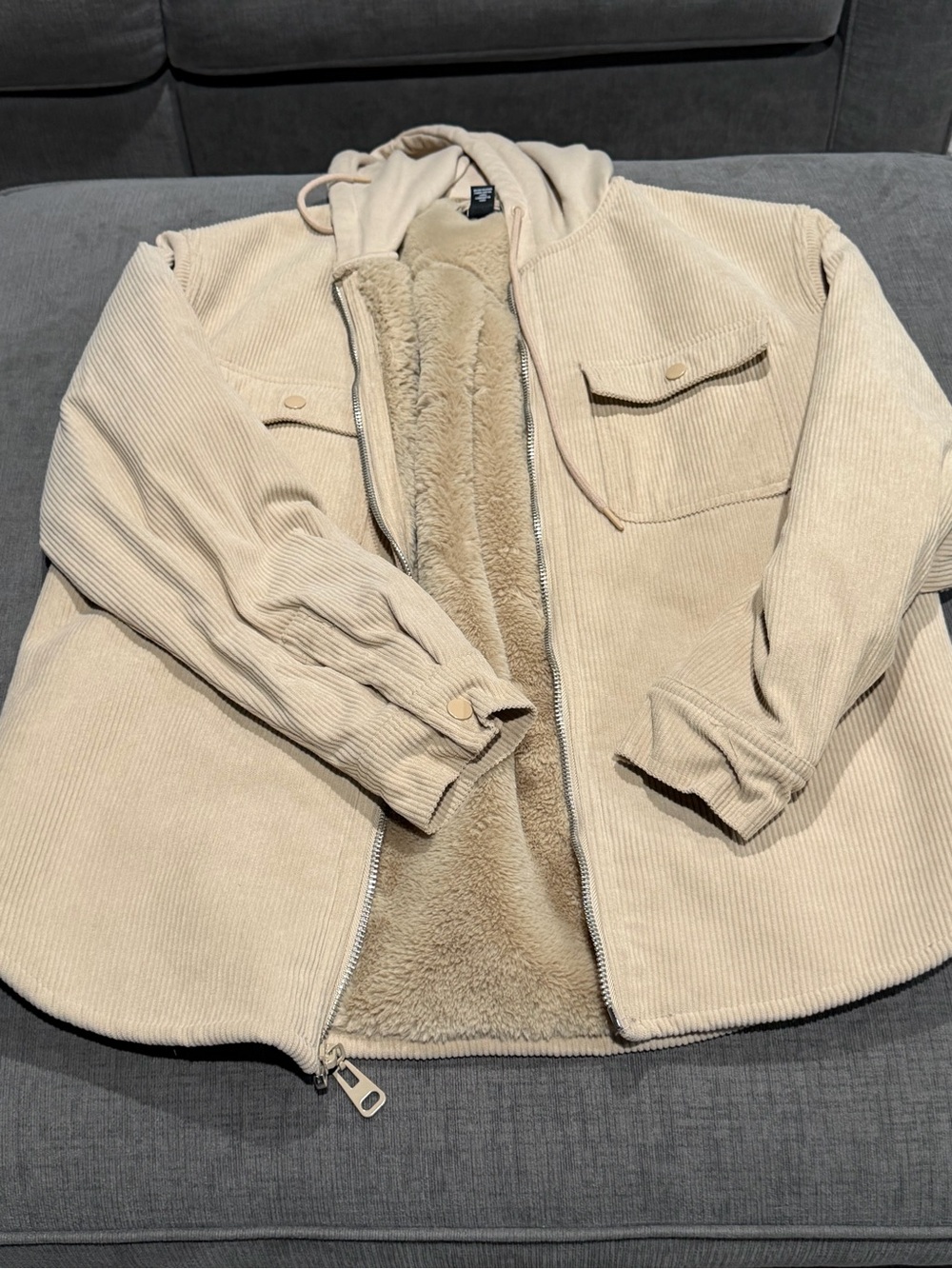 Forever 21 Beige Corduroy Sherpa-Lined Shirt Jacket